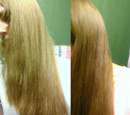 Состояние волос до и после применения масла мандарина