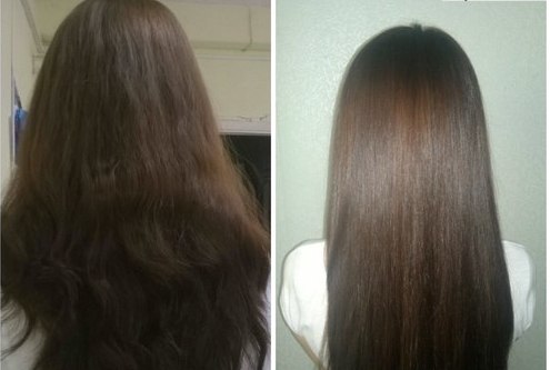 Волосы девушки до и после использования масла авокадо для волос