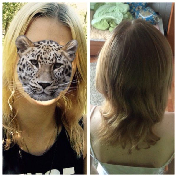 Волосы девушки до и после использования масляных масок с добавлением розмаринового эфира