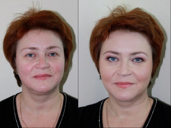 До и после омолаживающего макияжа