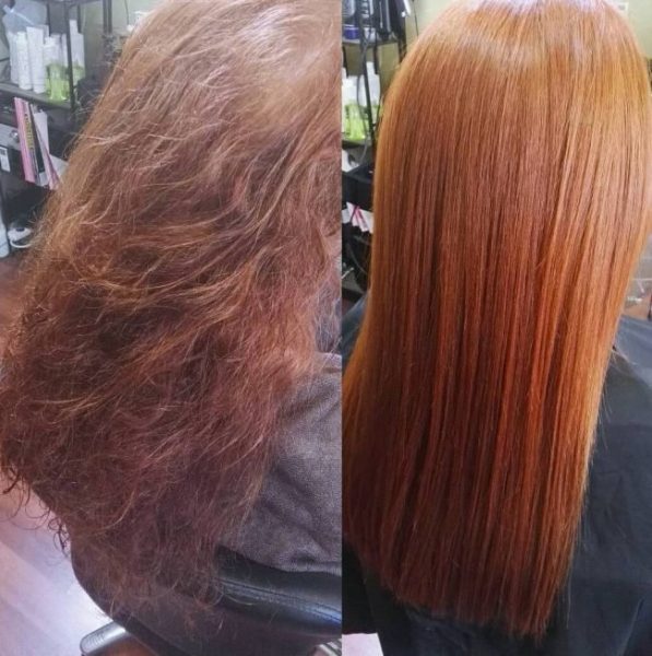 До и после каутеризации волос