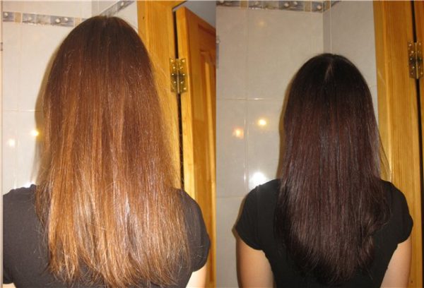 Волосы до и после окрашивания хной